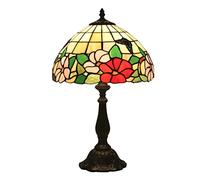 LMRJHAZ 12 Inch Table Lamps Flowers Butterfly Design Stained Glass Lampshade Resin Base Cosy Bedside Lamp For Living Room Kids' Bedroom Needed