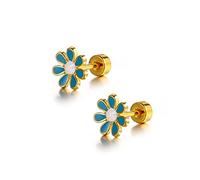 LMRJHAZ 18G Cute Daisy Flower Stud Cartilage Earrings for Women Girls 14K Gold Plated Stainless Steel Enameled Dainty Screw Back Studs Sleeper Tragus Post Hypoallergenic Piercing Body Jewelry