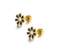 LMRJHAZ 18G Cute Daisy Flower Stud Cartilage Earrings for Women Girls 14K Gold Plated Stainless Steel Enameled Dainty Screw Back Studs Sleeper Tragus Post Hypoallergenic Piercing Body Jewelry