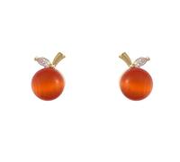 LMRJHAZ 18G Dainty Fruit Cat's Eye Tiny Stud Earrings for Women 925 Sterling Silver Post Pin Hypoallergenic Crystal Apple Leaf Small Cartilage Studs Cute Piercing Jewelry