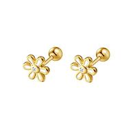 LMRJHAZ 18G Tiny Daisy Flower Cartilage Earrings for Women Girls 925 Sterling Silver 14K Gold Plated Mini Cute CZ Cherry Blossom 3mm Ball Barbell Screw Back Sleeper Tragus Post Hypoallergenic Piercing