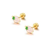 LMRJHAZ 18g Tiny Strawberry Stud Earrings Flat Back for Women Teen Girls 14k Gold Plated Surgical Stainless Steel Hypoallergenic Cute Small Enamel Fruits Cartilage Tragus Screw Back Piercing Sensitive