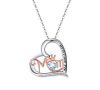 LMRJHAZ 18K White Gold Necklaces for Women, Heart Necklace Mom I Love You Crown Natural Stone 4Mm Rolo Vintage Pendant Necklace