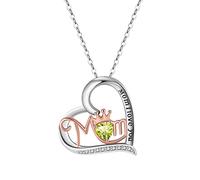 LMRJHAZ 18K White Gold Necklaces for Women, Heart Necklace Mom I Love You Crown Natural Stone 4Mm Rolo Vintage Pendant Necklace