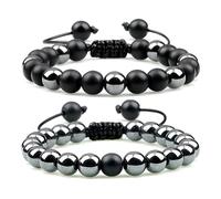 LMRJHAZ 2pcs men tiger eye stone bracelet hematite natural lava rock beads strand bracelets & bangles for women energy