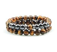 LMRJHAZ 2pcs men tiger eye stone bracelet hematite natural lava rock beads strand bracelets & bangles for women energy
