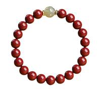 LMRJHAZ 6mm Natural Cinnabar Bracelet with Jade Lotus Flower Bracelet High End Creativity, Red