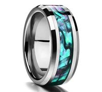 LMRJHAZ 8Mm Men's Rose Gold Color Rings Wood And Abalone Shell Opal Inlay Ring Men's Wedding Band Jewelry