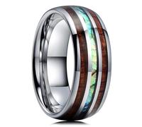 LMRJHAZ 8Mm Men's Rose Gold Color Rings Wood And Abalone Shell Opal Inlay Ring Men's Wedding Band Jewelry