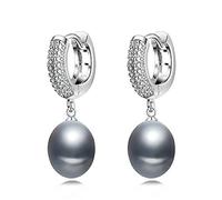 LMRJHAZ 925 earrings with natural pearls women,precious stone bridal white hanging hoop pearl earrings girl jewelry