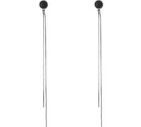 LMRJHAZ 925 Sterling Silver Black Round Crystal Drop Earring, Silver Long Chain Dangle Earrings, Fashion Stud Dangling Earrings for Women Girls Gift