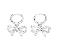 LMRJHAZ 925 Sterling Silver Bowknot Dangle Earring for Women Girls, Sparkling Crystal Bow Drop Earrings, Elegant Hoops Dangling Earrings, Women Jewelry Gift