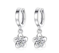 LMRJHAZ 925 Sterling Silver Crystal plum flower Dangle Earring, Sparkling Cubic Zirconia Drop Earrings, Elegant Huggie Hoop Dangling Earrings For Women