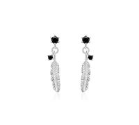 LMRJHAZ 925 Sterling Silver Feather Drop Earring, Silver Leaf Dangle Earrings wth Black Crystal, Fashion Stud Dangling Earrings for Women Birthday Gift