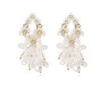 LMRJHAZ Acrylic Flower Teardrop Dangle Earrings for Women Girls Gold-Tone Cubic Zirconia Artificial Pearl White Magnolia Blossom Flowers Cluster Statement Drop Dangling Stud Earrings Hypoallergenic