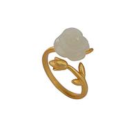 LMRJHAZ Adjustable 925 Sterling Silver Gold Plated Open Ring and Rose Flower Shape Jade Rings for Women Gift