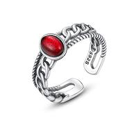 LMRJHAZ Adjustable 925 Sterling Silver Ring for Ladies - Red Inlaid Color Treasure Open Finger Ring