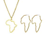 LMRJHAZ Africa Map Outline Pendant Necklace and Earrings Set Gold Plated Trendy Africa Motherland Continent Outline Jewelry Set