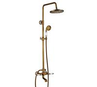 LMRJHAZ Antique Brass Shower Faucet Set Wall Mounted, 8 Inch Round Rainfall Shower Head with Tub Spout, Brass Exposed Shower System, Bath Shower Mixer Tap
