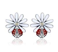 LMRJHAZ Authentic 925 Sterling Silver Daisy Flower Red Ladybug Stud Earrings For Women Fashion Earrings Jewelry Gift