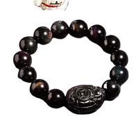 LMRJHAZ Black Obsidian Bracelet, Natural Healing Crystal Bracelet Lucky Turtle Charm Balance Golden Obsidian Beaded Amulet Attract Money Prosperity Luck,Rainbow Eye,14mm