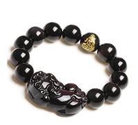LMRJHAZ Black Obsidian Bracelet, Piyao Bracelet Natural Wealth Luck Beaded Crystal Ward-Off Evil Spirits Talisman Prosperity,Men,16mm