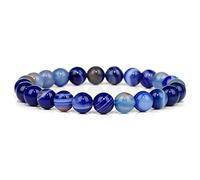 LMRJHAZ Blue Natural Stone Bracelets for Men White Moonstone Black Lava Beaded Stretch Bracelet Lapis Lazuli Yoga Jewelry,10.Blue Dot Stone,23 Cm