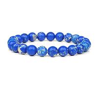 LMRJHAZ Blue Natural Stone Bracelets for Men White Moonstone Black Lava Beaded Stretch Bracelet Lapis Lazuli Yoga Jewelry,10.Blue Dot Stone,23 Cm