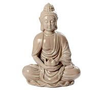 LMRJHAZ Buddha Statue for Home Decor, Turquoise-Blue Crackle Glazed Ceramic Crafts Sitting Thai Buddha Statue Ornament, Attractive Serene Small Buddha Statue,Brown