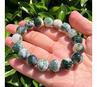 LMRJHAZ Charm jewelry Beaded Bracelets,Beaded Bracelets Natural Round Green Tree Agate Beads Bangles Elastic Crystal Bracelet Fashion Crystal Jewelry for Men Women