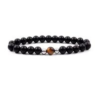 LMRJHAZ Charm jewelry Gemstone Bracelet,Beaded Bracelets Natural Yellow Tiger Eye Stone Matte Black Onyx Beads Bangles Elastic Crystal Bracelet Reiki Crystal Jewelry for Men Women