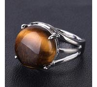 LMRJHAZ Copper Open Crystal Natural Stone Round Beads Rings for Women