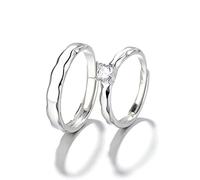 LMRJHAZ Couples Engagement Rings Set, Silver Eternity Ring One Life One Love with White Round Shape Cubic Zirconia Sterling Silver Adjustable Statement Rings