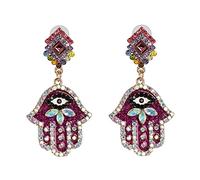 LMRJHAZ Crystal Hamsa Hand of Fatima Dangle Earrings for Women Girls Colorful Cubic Zirconia Big Evil Eye Statement Drop Dangling Stud Lightweight Boho Lucky Protection Jewelry Gifts