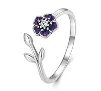 LMRJHAZ Cute Flower Leaf Sterling Silver Engagement Open Rings Adjustable Gold Plated Finger Ring
