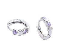 LMRJHAZ Double Love Heart Cubic Zirconia Small Hoop Earrings for Women Teen Girls 925 Sterling Silver Tiny Cute Huggie Hoops Cartilage Birthstone Jewelry Gifts for Her Purple CZ