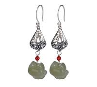 LMRJHAZ Earrings for Women, Chinese Eardrop Earrings S Inlaid Nephrite Sapphire Fox Earrings Retro Vintage Personality Earrings