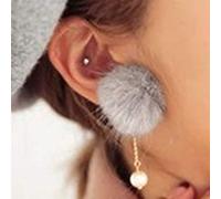 LMRJHAZ Elegant Winter Ornaments, Fashion Ornaments, Mink Balls, Pearls, Earrings,Colour Name:Grey (Color : Grey)