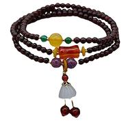 LMRJHAZ Feng Shui Bracelet Natural Gems Stones Bracelet 4Mm Garnet Bracelet Birthstone Bracelet Multi Layer Beaded Bracelet Lotus Pendant Lucky Charm Bracelet for Women Attract Wealth Good Luck