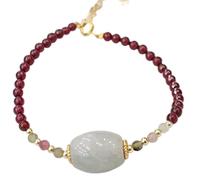 LMRJHAZ Feng Shui Bracelet Natural Gemstone Bracelet Garnet Crystal Bracelet Birthstone Bracelet Authentic Jade Jadeite Bracelet Harmony Buckle/Donut Pendant Lucky Charm for Women Cinnabar