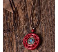 LMRJHAZ Feng Shui Necklace Cinnabar Crystal Necklace Six-Character Mantra Buddhist Necklace Lucky Charm Pendant Talisman Natural Stone Meditation Quartz Necklace for Women Men,Thin rope (Color : Thin