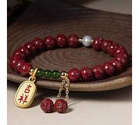 LMRJHAZ Feng Shui Wealth Lucky Bracelet for Women Natural Cinnabar Lotus Tassel Pendant Carved Six-Character Mantra Bracelet Attract Money Ward Off Evil Spirits,6MM Cinnabar (Size : 8MM)