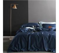 LMRJHAZ Four piece bedding set High Grade Winter Chinese Silk Bedding Healthy Skin Beauty Duvet Cover Flat Fitted Sheet Pillowcase Queen King Bed Four Pieces Set, (Navy Blue-Queen