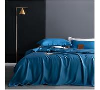 LMRJHAZ Four piece bedding set High Grade Winter Chinese Silk Bedding Healthy Skin Beauty Duvet Cover Flat Fitted Sheet Pillowcase Queen King Bed Four Pieces Set, (Navy Blue-Queen