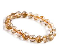 LMRJHAZ Genuine Natural Gold Rutilated Quartz Gemstone Stretch Clear Round Beads Bracelet 10mm