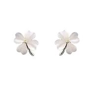 LMRJHAZ Green Cat Eye's Clover Flower Earrings for Women Girls 925 Sterling Silver Post Pin Hypoallergenic Lucky Love Heart 4 Leaf Petal Small Cute Studs Earring Dainty Gifts for Mother Sister Aunt