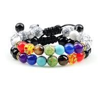 LMRJHAZ jewellery 2pcs 7 Chakra Beaded Bracelet Men Tiger Eye Natural Lava Rock Stone Reiki Bracelets Buddha Healing Balance Women Prayer jewellery
