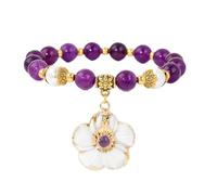LMRJHAZ jewellery Opal bracelet - Shell Flower Pendant Charm Bracelet Pearl Amethysts Rose Quartzs Opal Beaded Elastic Bracelets For Women Men Jewelry jewellery