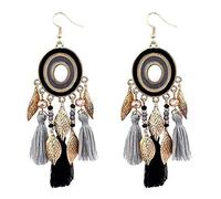 LMRJHAZ jewelry for women Women Silver Earrings, 10Cm Long Leaf Bohemian Tassel Earrings For Women Red Blue Brown Gray Colorful Earrings Brinco Drop Earing Indian Jewelry Gifts For Girlfriend, Wife,