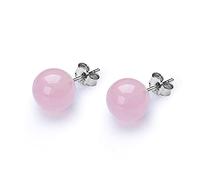 LMRJHAZ Jewelry Stud Earring For Women Solid 925 Silver 8mm Rose Quartz Pink Gemstone Cute Lovely Party Gift